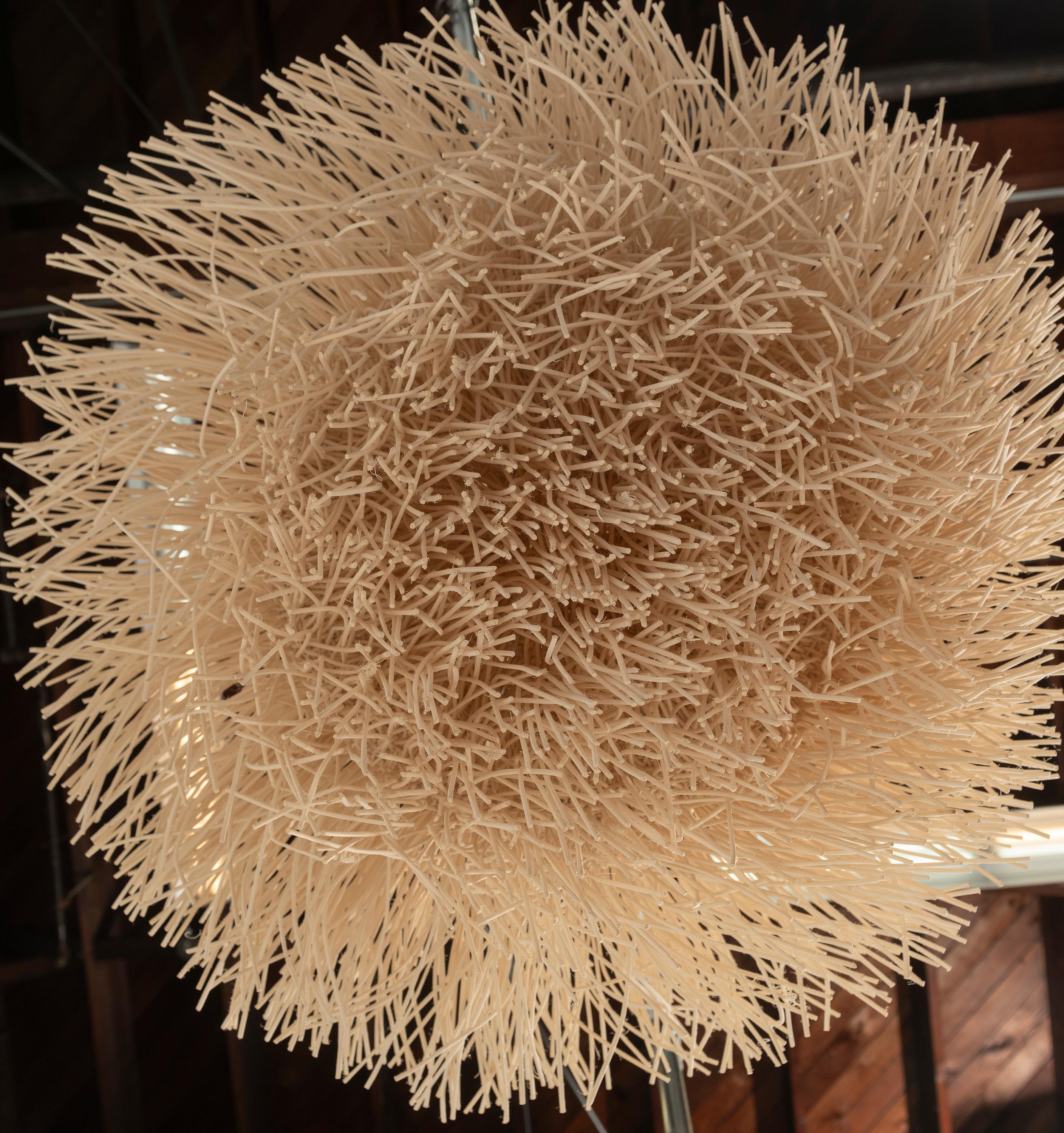 Medium Sized Sea Urchin Pendant, Woven Rattan, Model LL-C5-09B, Coup Studio In Good Condition In San Francisco, CA