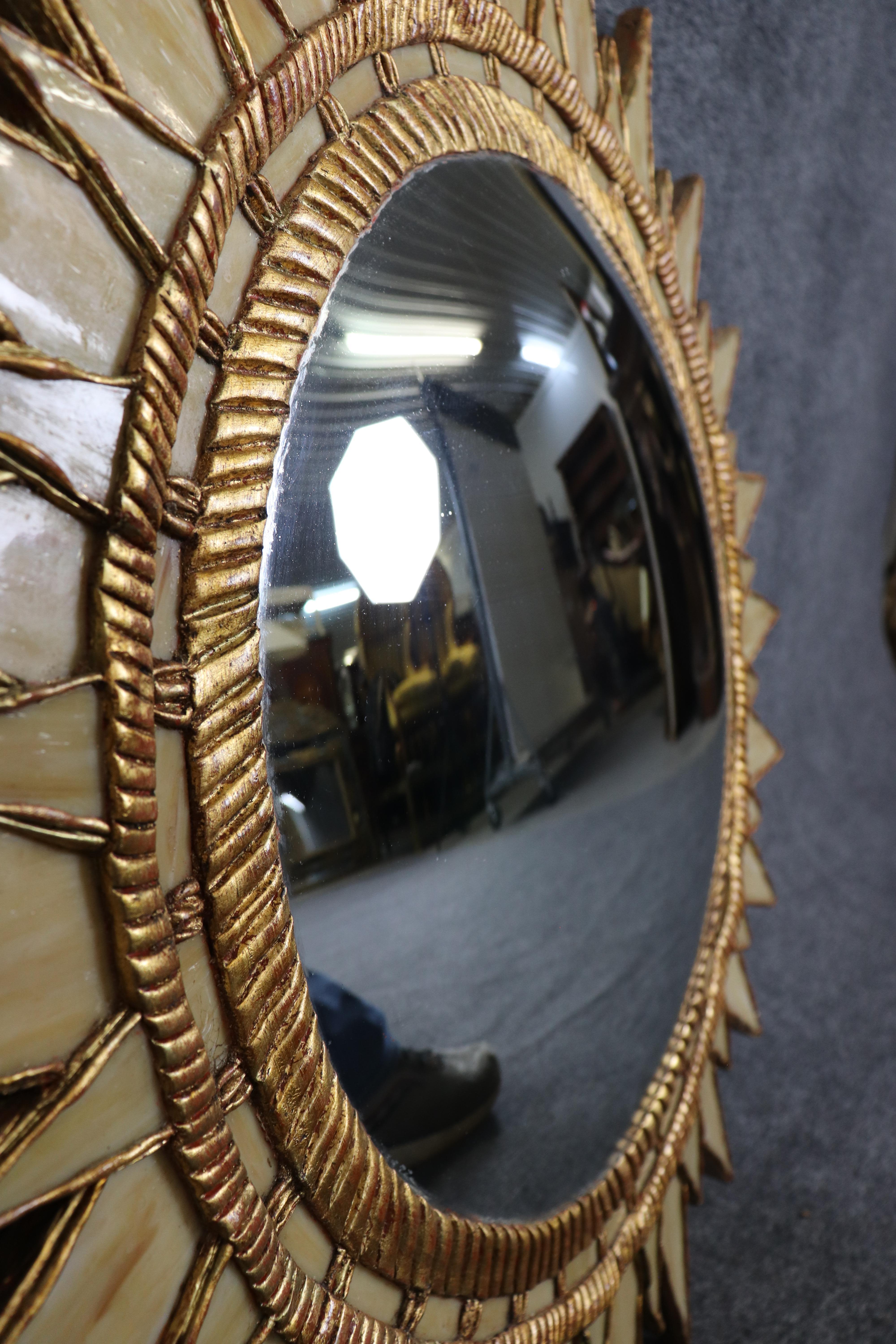 Medium Sized Slag Glass Italian Gilded Sunburst Sun Burst Convex Mirror For Sale 5
