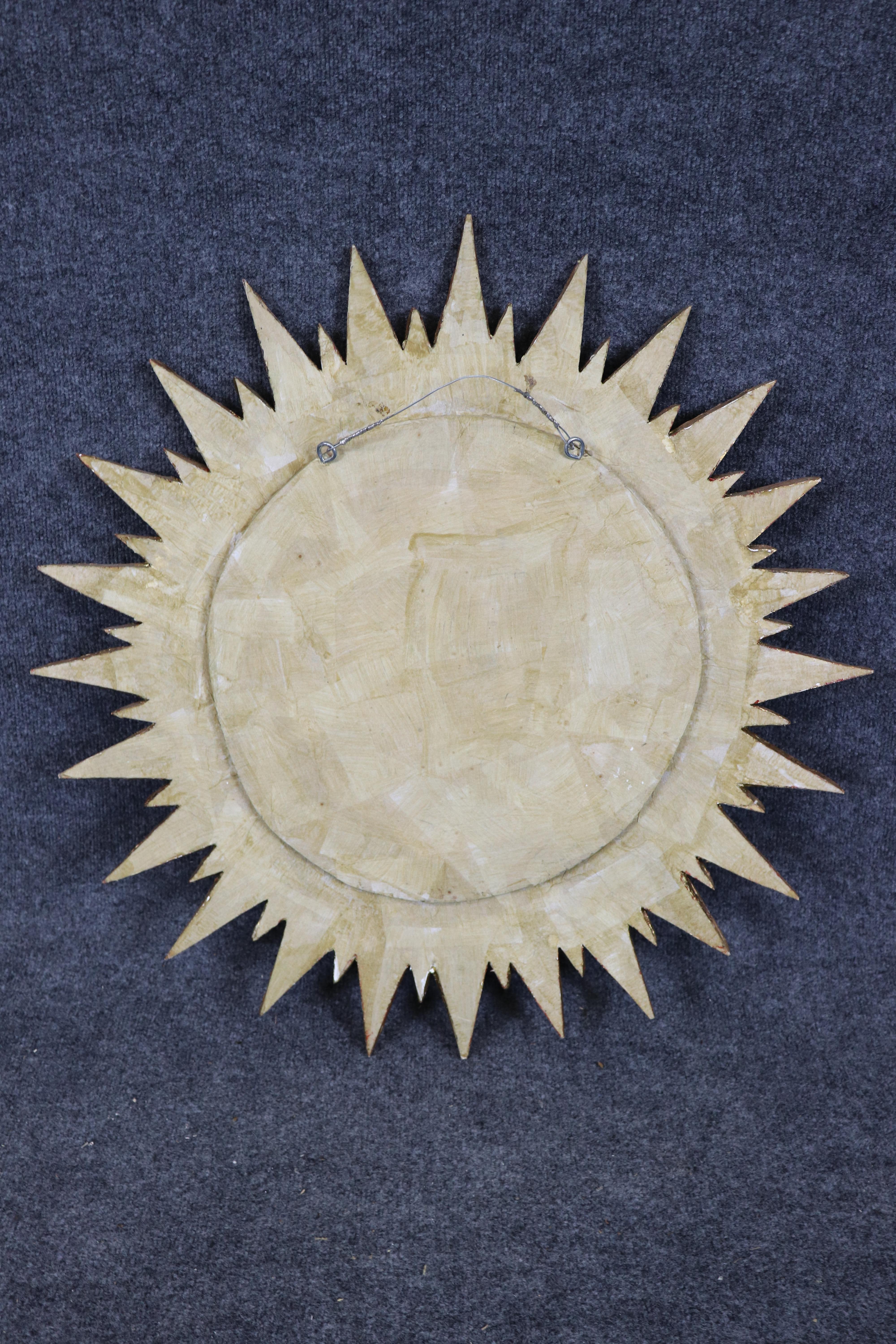 Medium Sized Slag Glass Italian Gilded Sunburst Sun Burst Convex Mirror For Sale 6