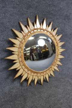 Medium Sized Slag Glass Italian Gilded Sunburst Sun Burst Convex Mirror