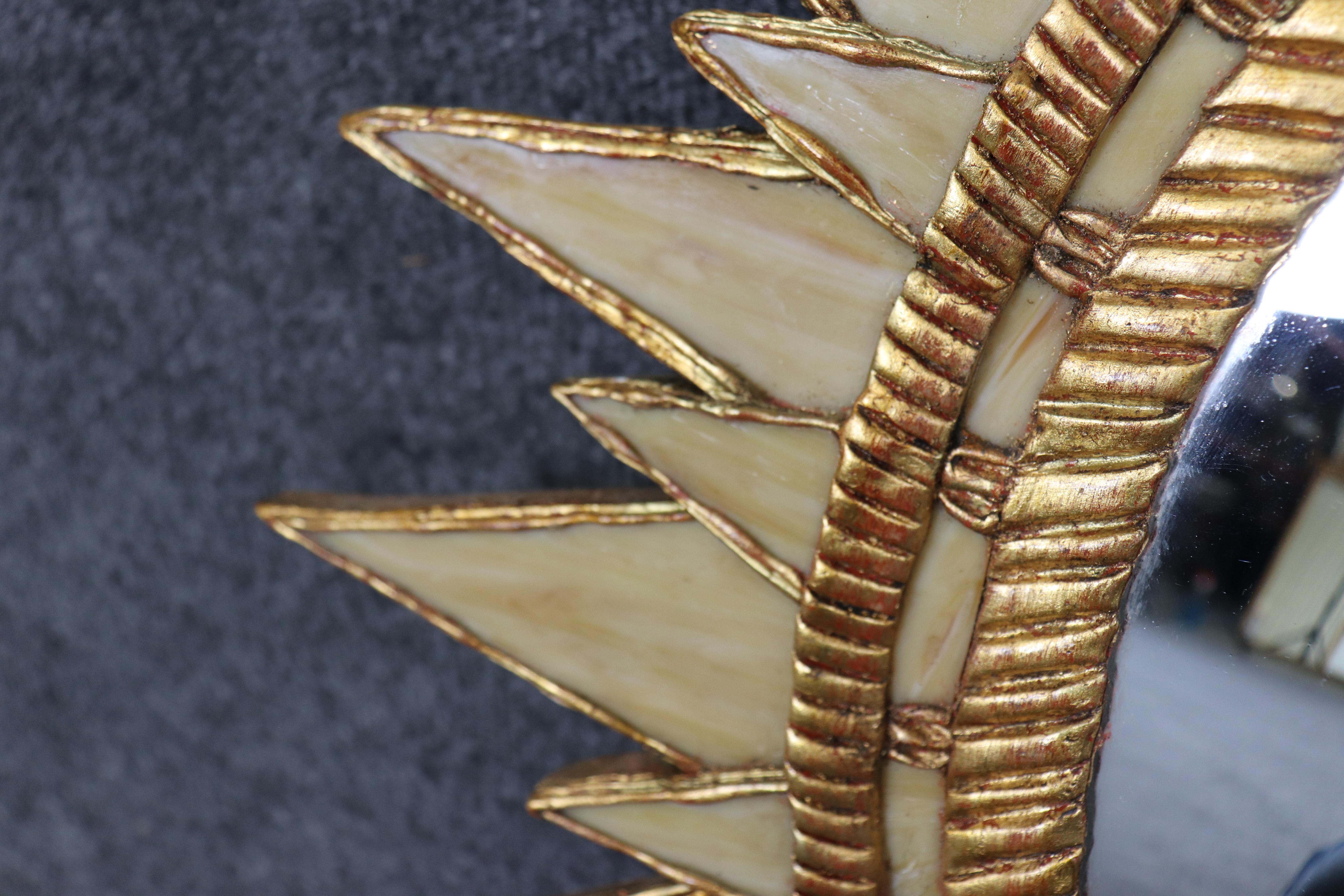 Medium Sized Slag Glass Italian Gilded Sunburst Sun Burst Convex Mirror For Sale 2