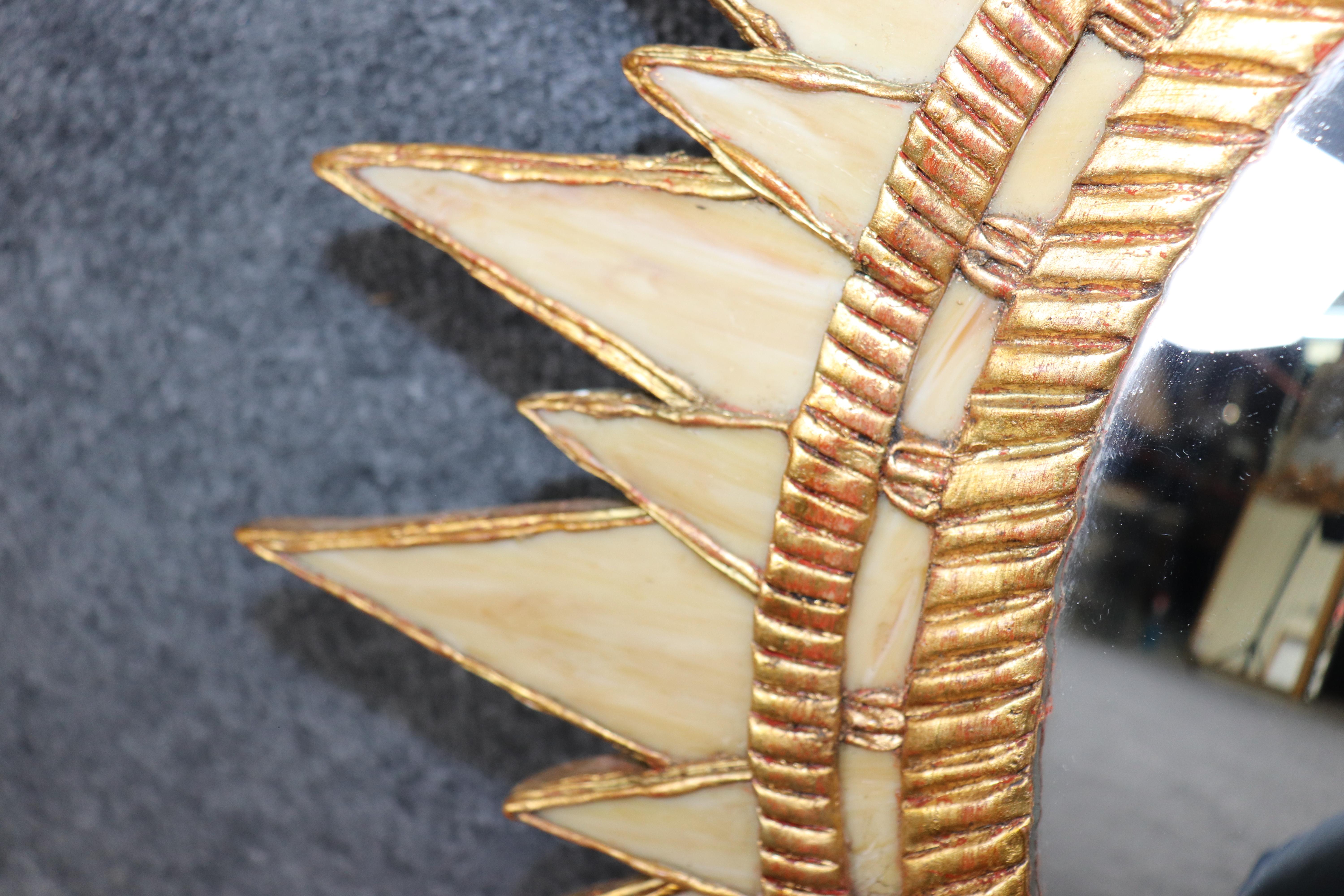Medium Sized Slag Glass Italian Gilded Sunburst Sun Burst Convex Mirror For Sale 3