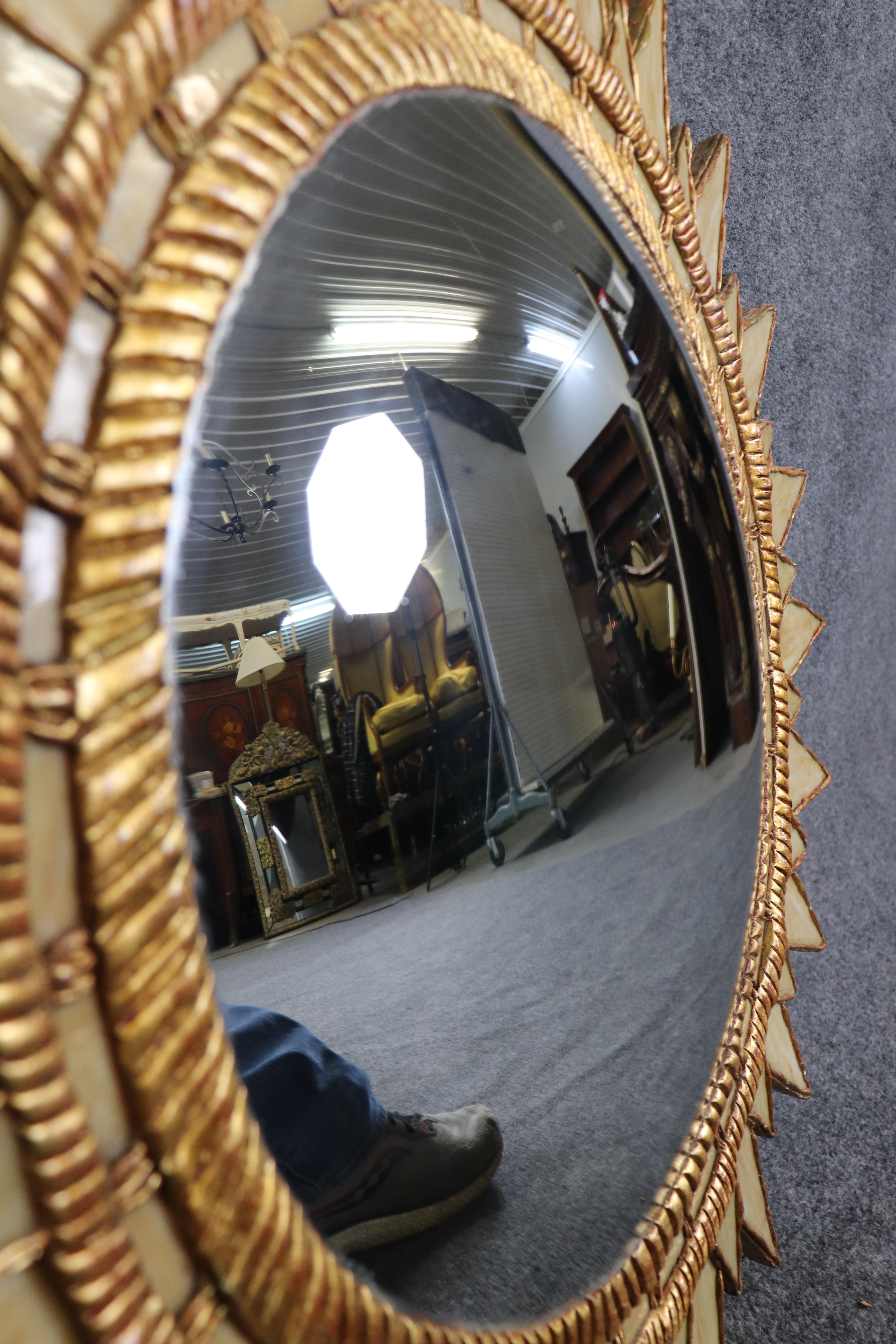 Medium Sized Slag Glass Italian Gilded Sunburst Sun Burst Convex Mirror For Sale 4
