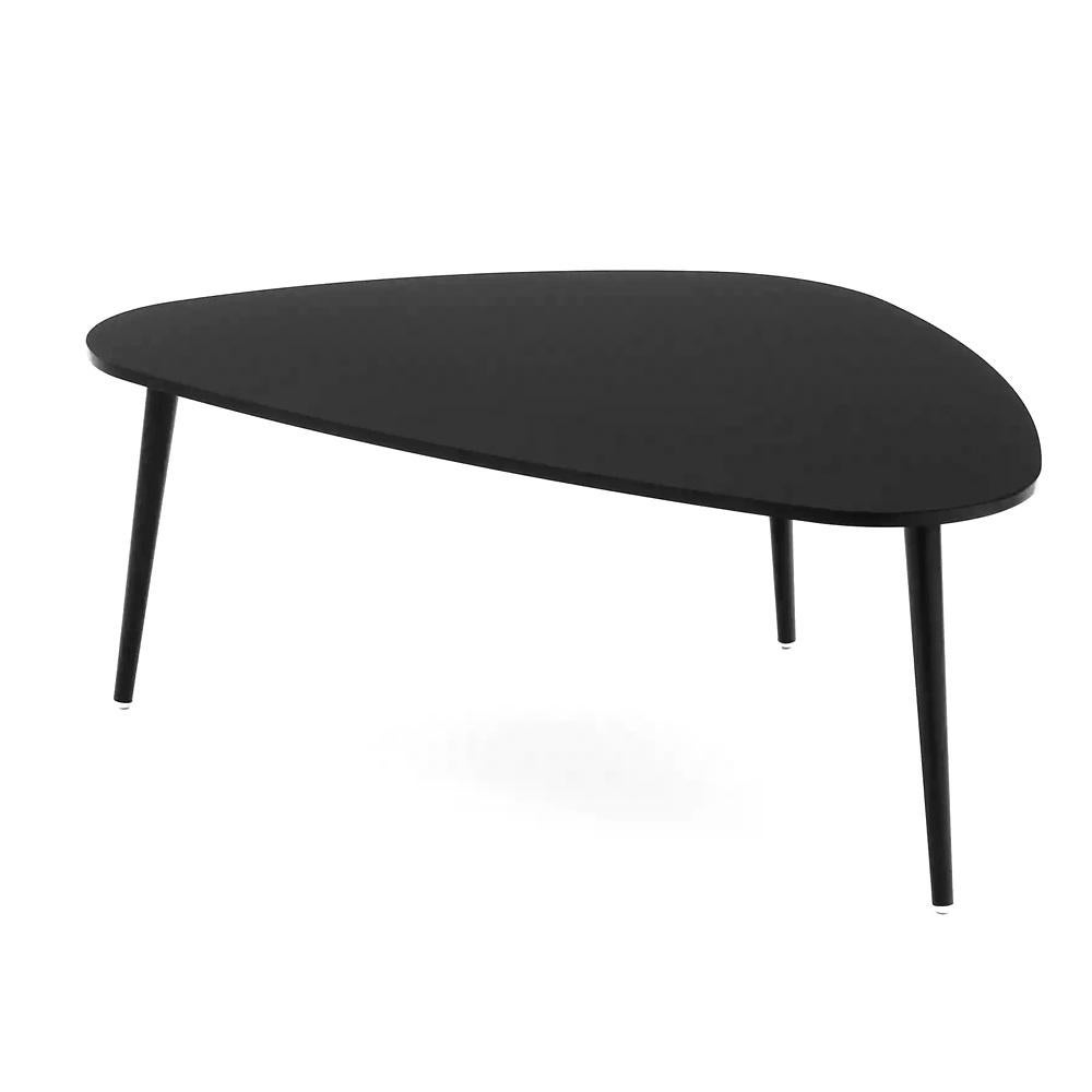 Medium Soho triangular coffee table by Coedition Studio
Materials: top in black lacquered on MDF. Black lacquered metal conical legs.
Dimensions: D 60 x W 90 x H 38 cm
Available in different sizes and shapes, and in sets. 

The Soho triangular