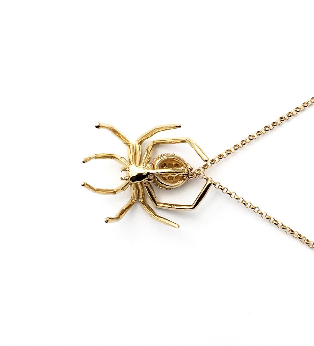 Artist 14k Gold Plated White Sapphires Medium Spider Pendant Necklace jherwitt For Sale