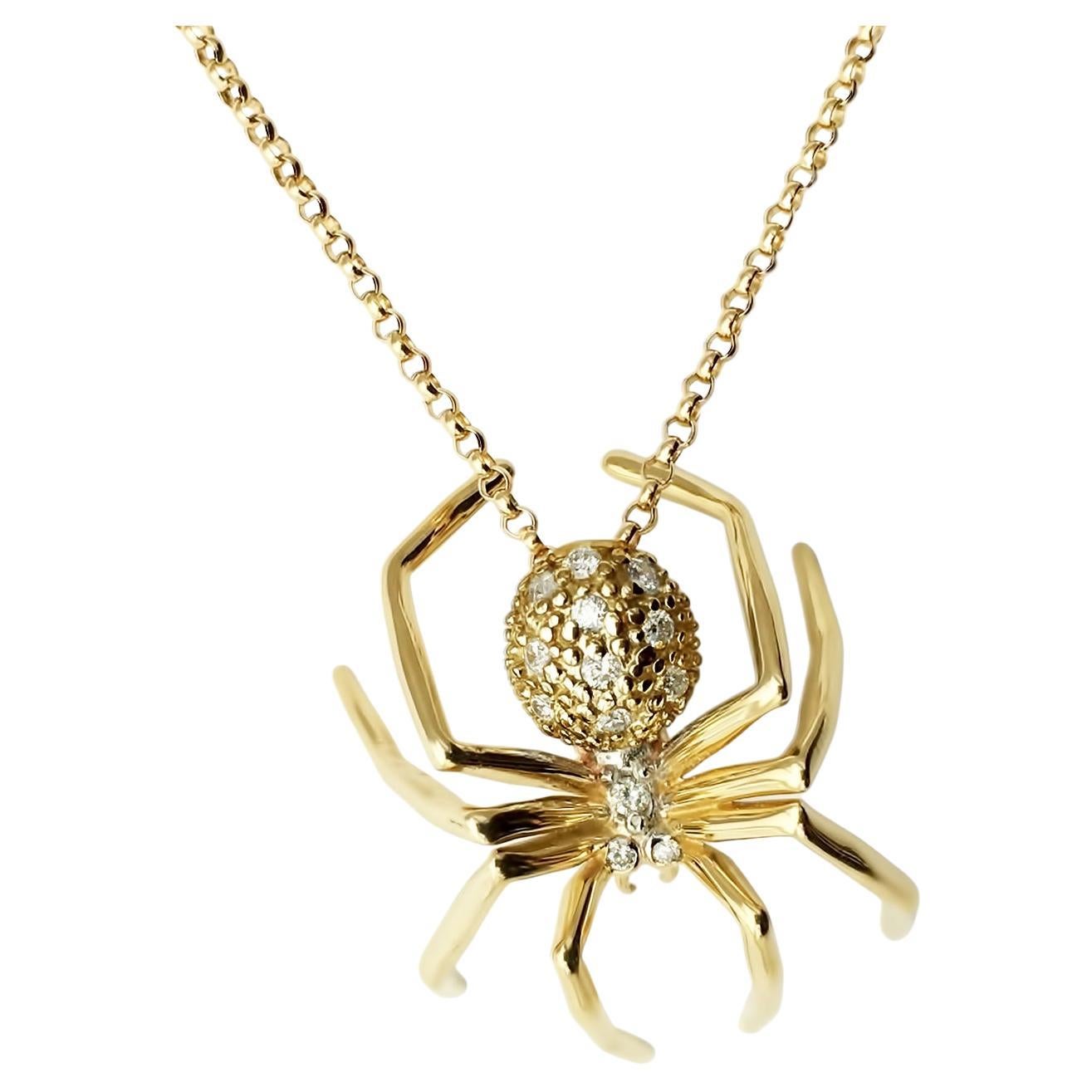 14k Gold Plated White Sapphires Medium Spider Pendant Necklace jherwitt For Sale