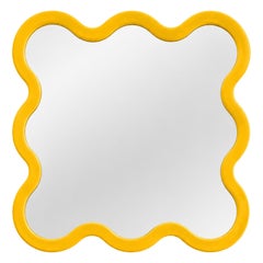 Medium Square Decorative Wall Wavy Mirror with Organic Curved Yellow Frame
