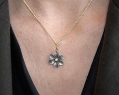 Medium, Sterling Silver Flower Charm Pendant Necklace with Diamond, 24kt Gold