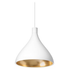 Medium Swell Pendant Light in White and Brass by Pablo Designs