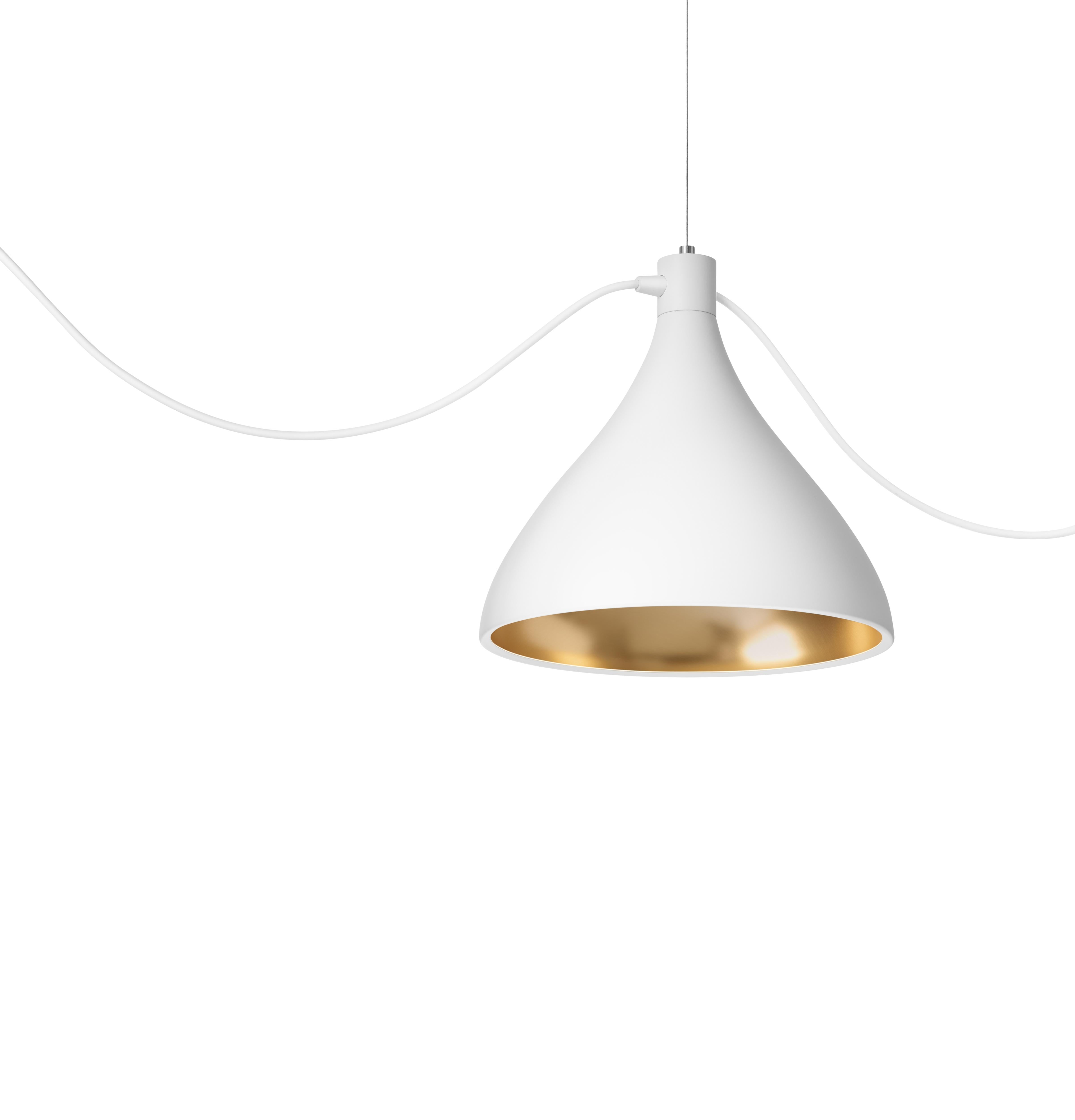 Modern Medium Swell String Pendant Light in White and Brass by Pablo Designs For Sale