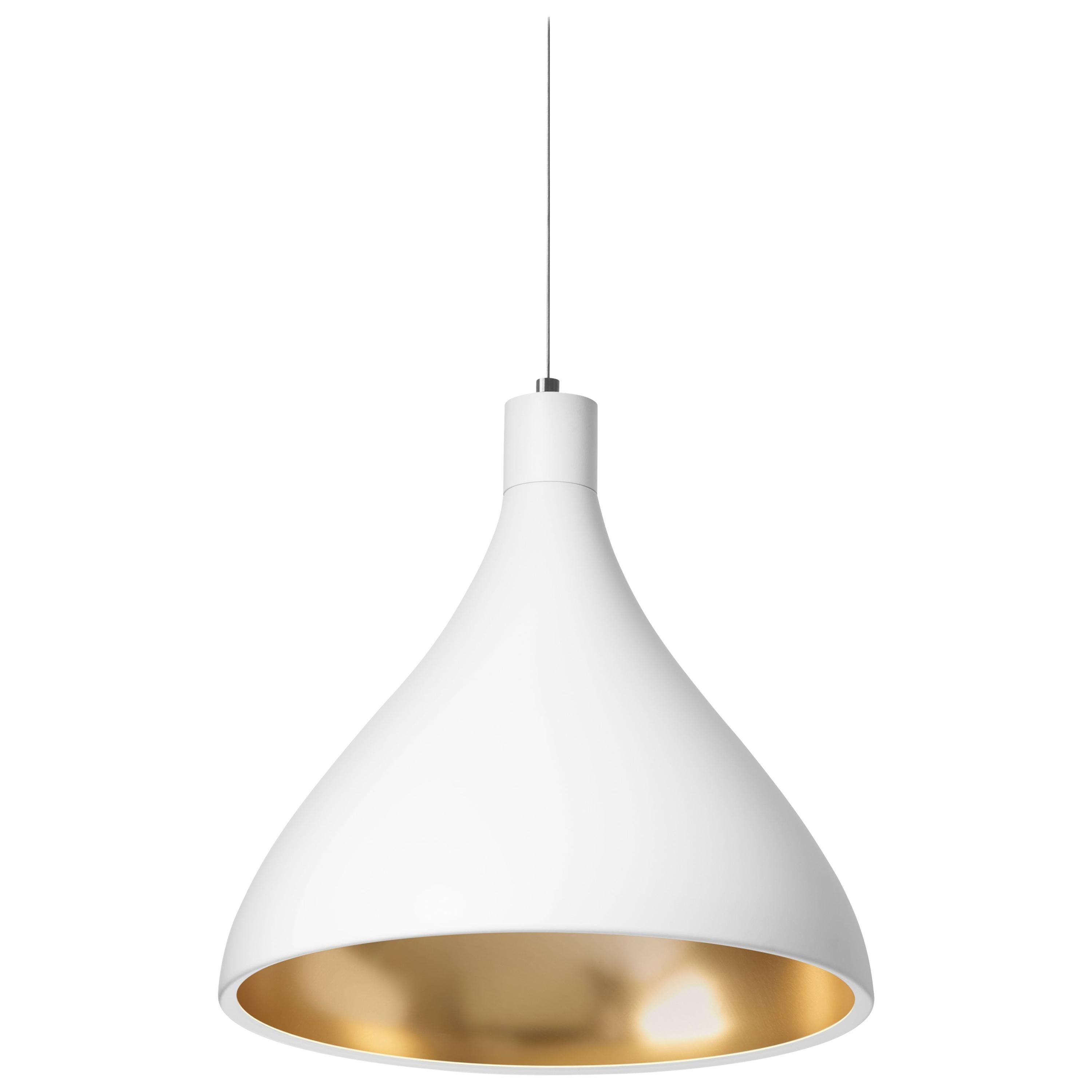 Medium Swell String Pendant Light in White and Brass by Pablo Designs For Sale