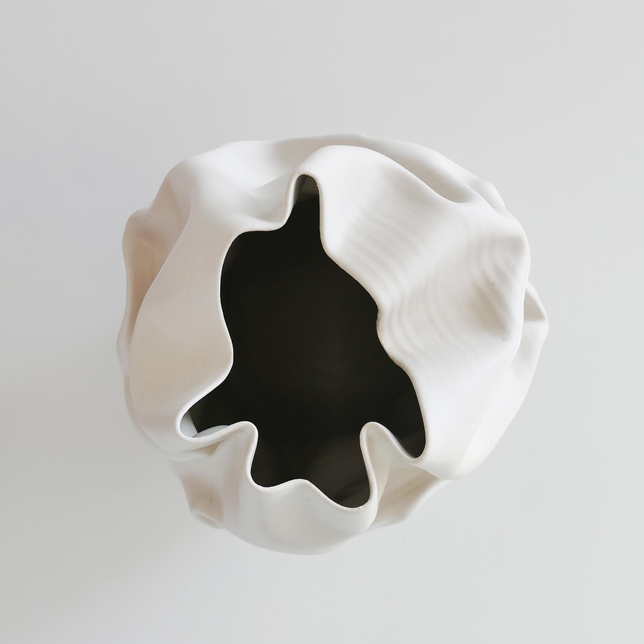 Medium Tall White Undulating Crumpled Form, Unique Ceramic Sculpture Vessel N.51 5