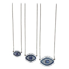 Medium Tanzanite & Diamond Evil Eye Pendant in 18K Gold