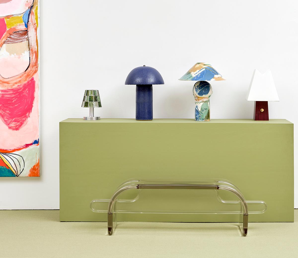 Modern Medium Tera Table Lamp in Glazed Indigo by Ceramic For Sale
