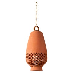 Medium Terracotta Ceramic Pendant Light, Aged Bronze, Diamantes Atzompa