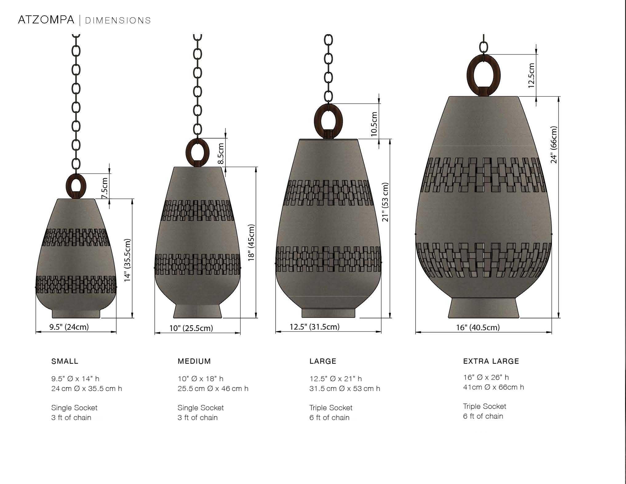 XXIe siècle et contemporain Lampe à suspension moyenne en céramique terre cuite, laiton naturel, Ajedrez Atzompa en vente