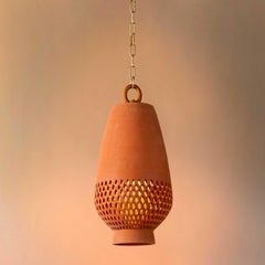 Medium Terracotta Ceramic Pendant Light, Natural Brass, Diamantes Atzompa