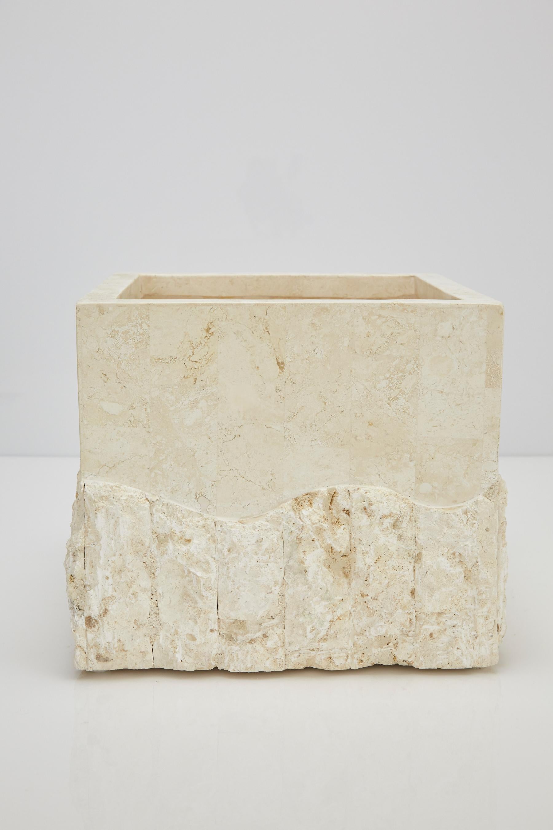 Philippine Medium Tessellated White Stone Square Rough and Smooth Planter, 1990s For Sale