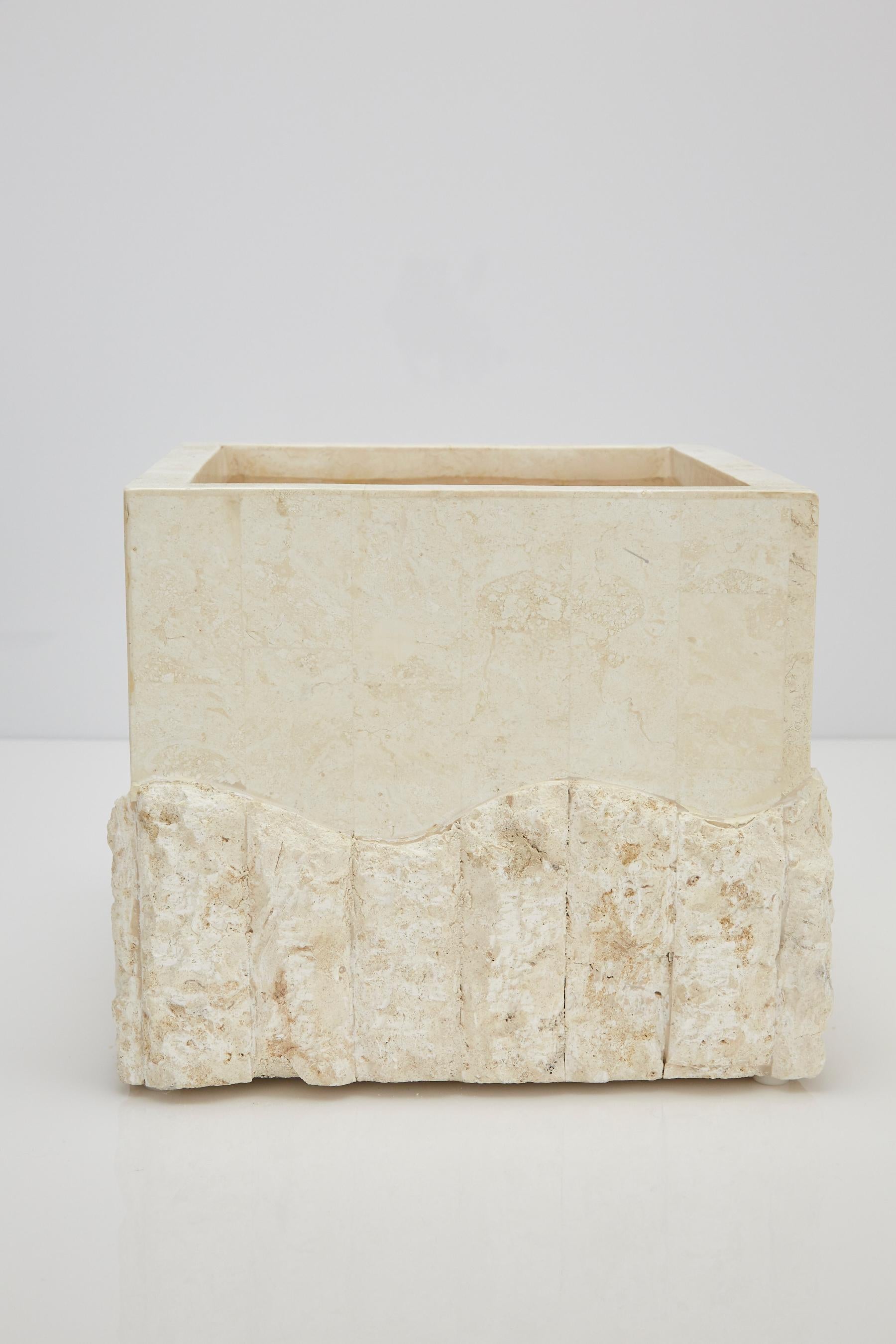 Inlay Medium Tessellated White Stone Square Rough and Smooth Planter, 1990s For Sale