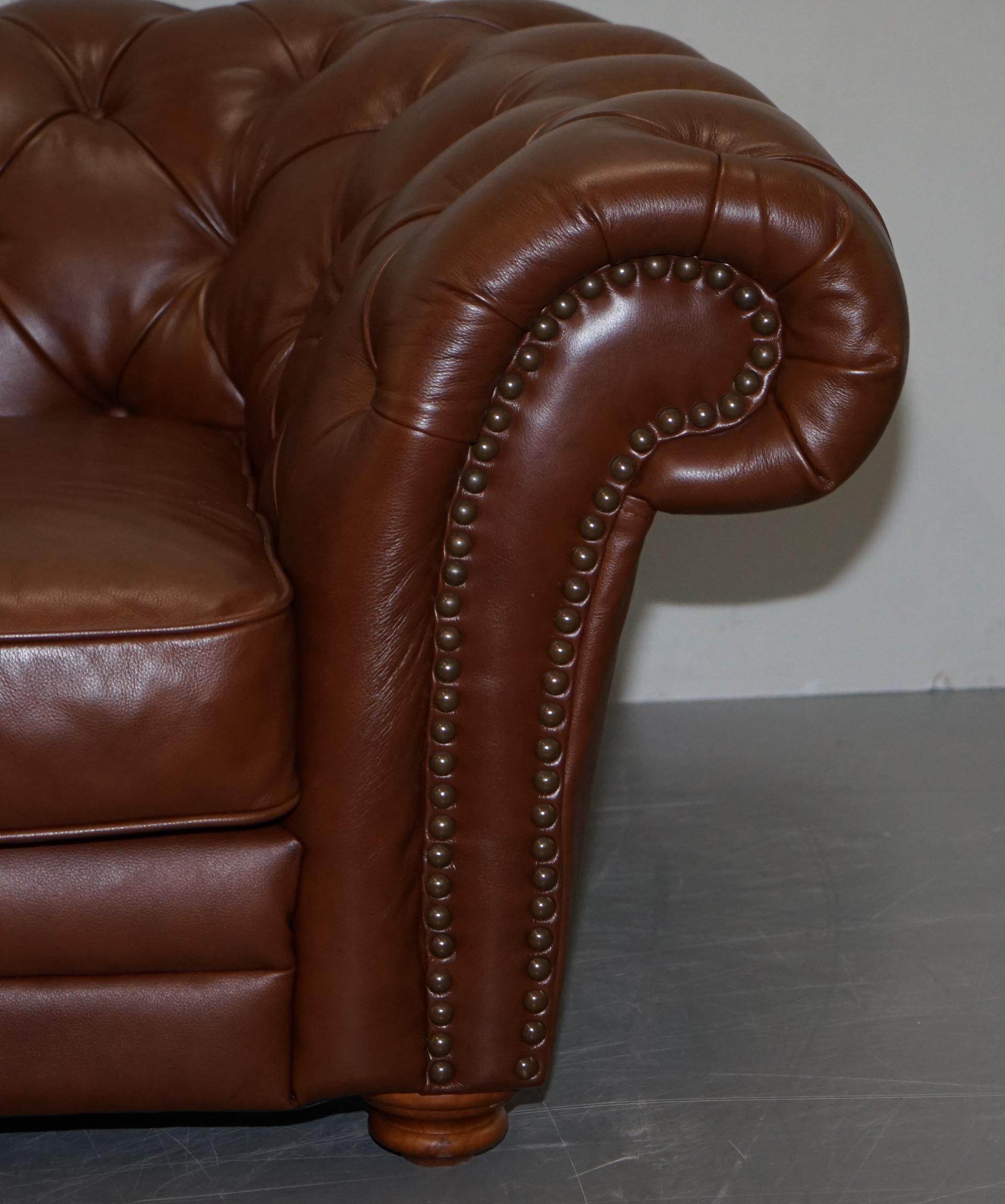 Medium Tetrad Made in England Brown Leather Chesterfield Sofa Part of Full Suite 2