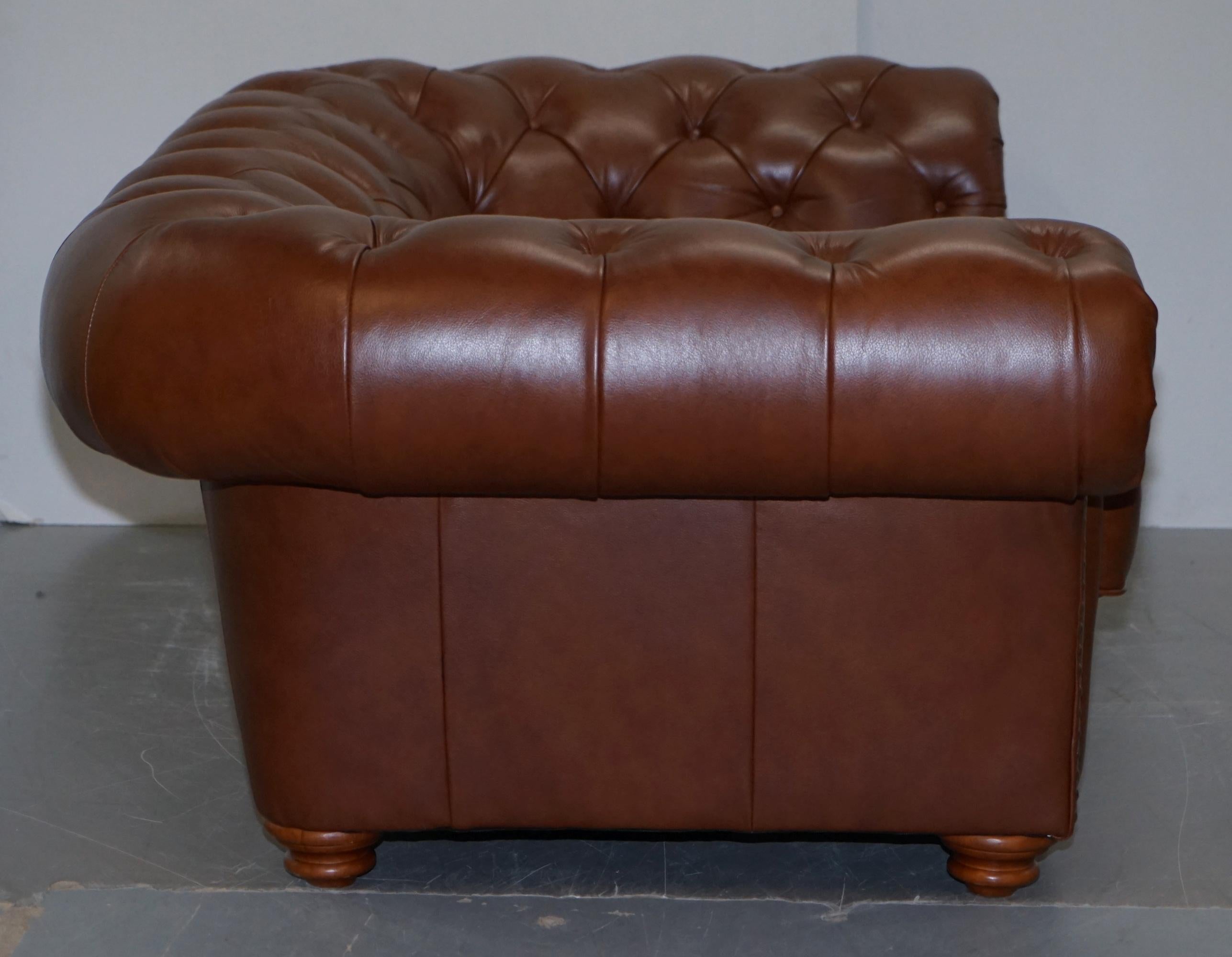 Medium Tetrad Made in England Brown Leather Chesterfield Sofa Part of Full Suite 4