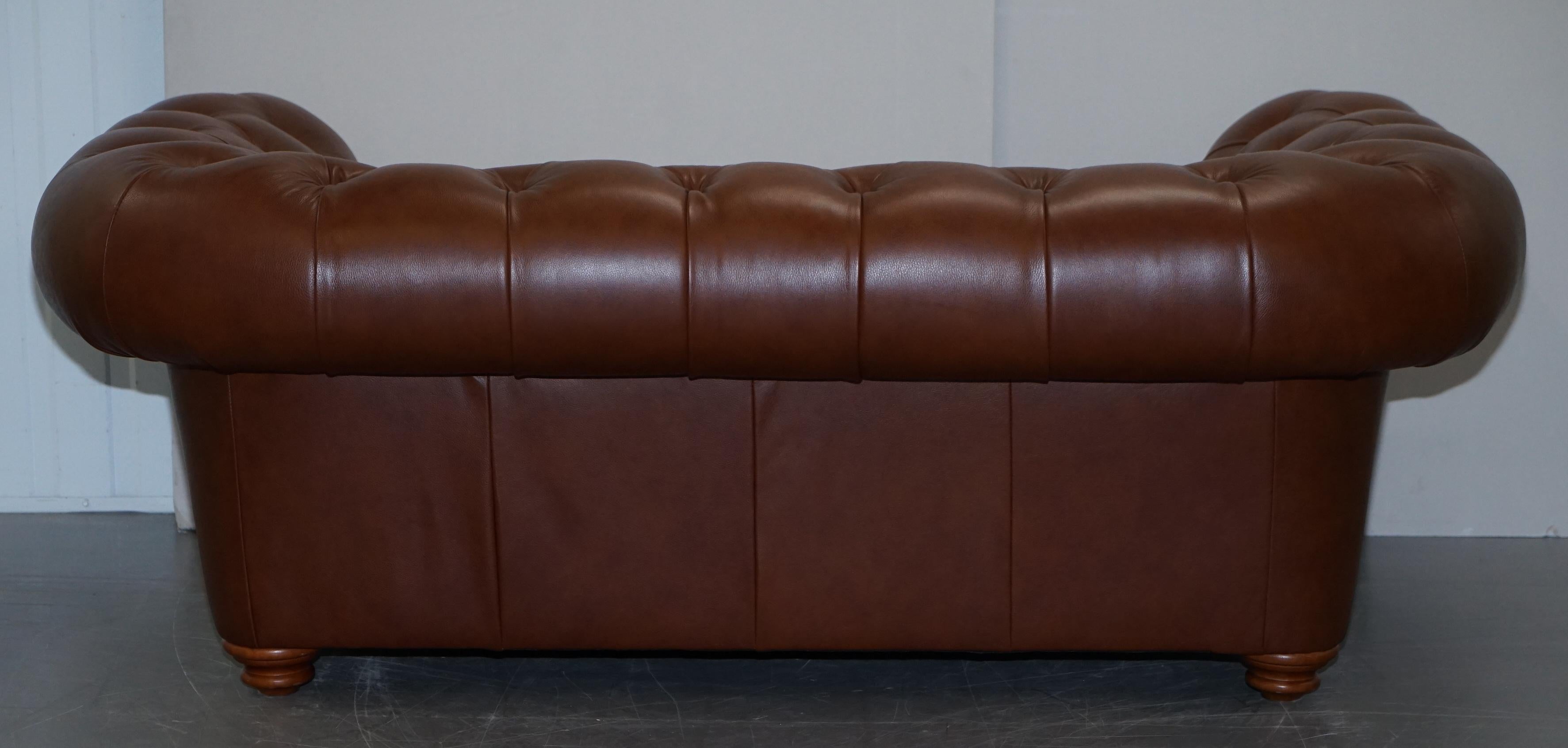 Medium Tetrad Made in England Brown Leather Chesterfield Sofa Part of Full Suite 5