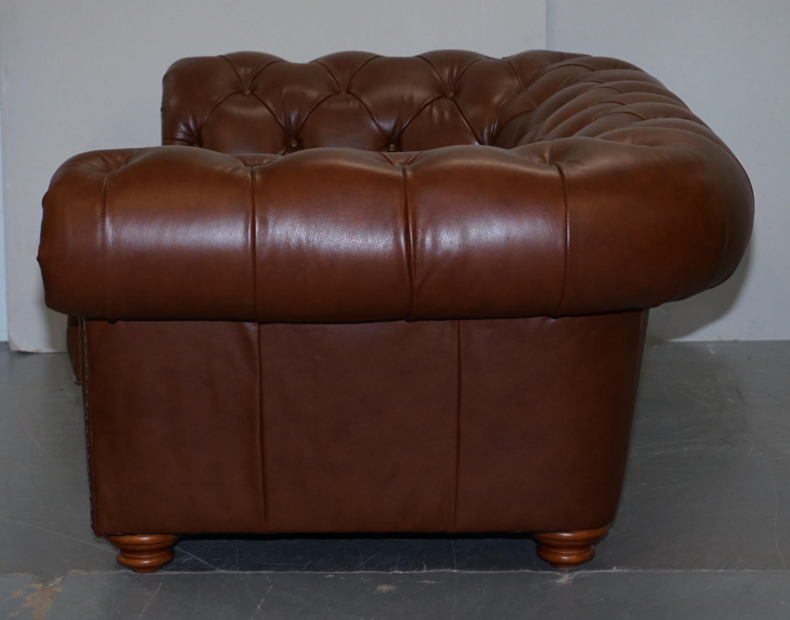 Medium Tetrad Made in England Brown Leather Chesterfield Sofa Part of Full Suite 6