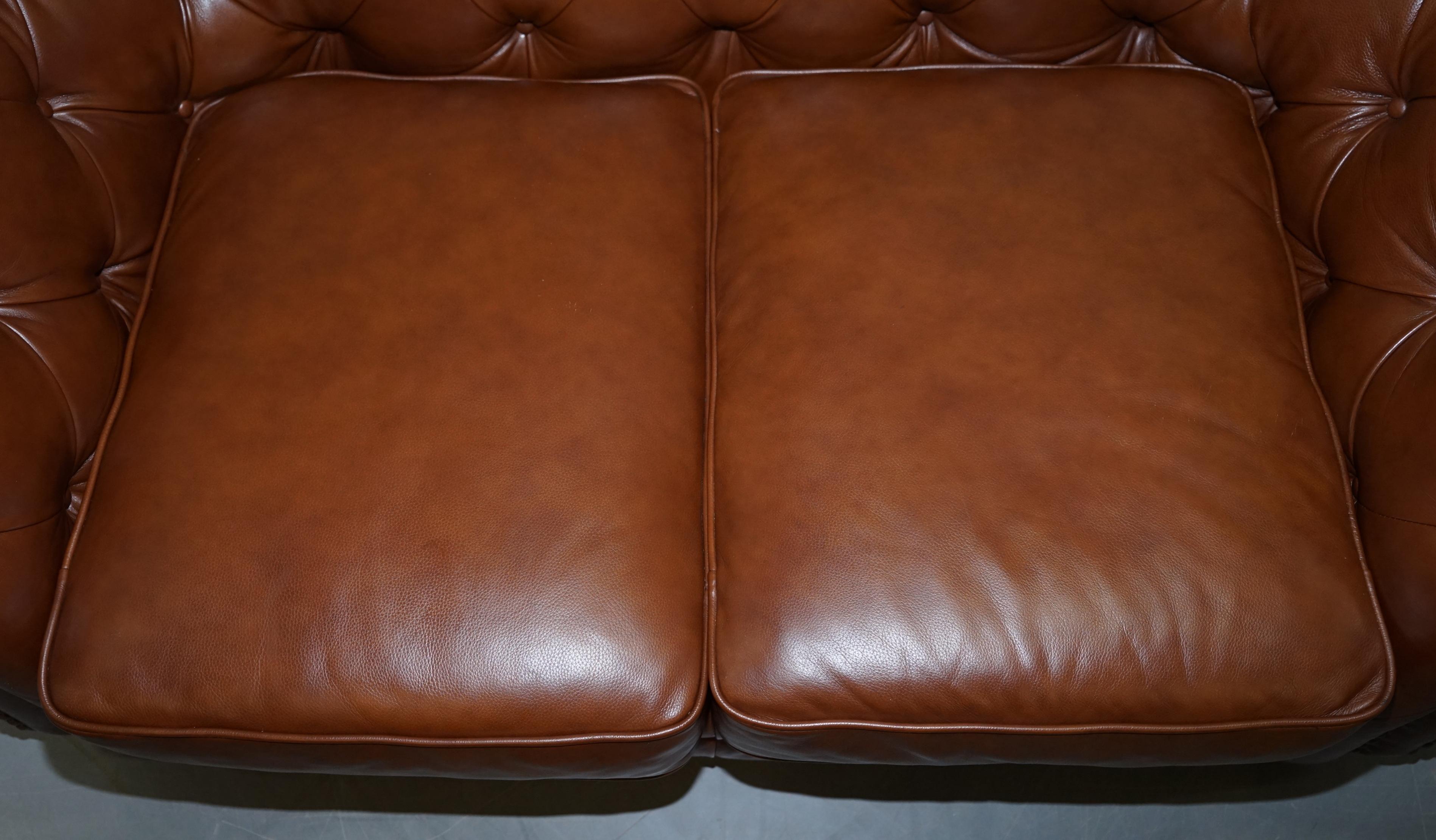 Hand-Crafted Medium Tetrad Made in England Brown Leather Chesterfield Sofa Part of Full Suite