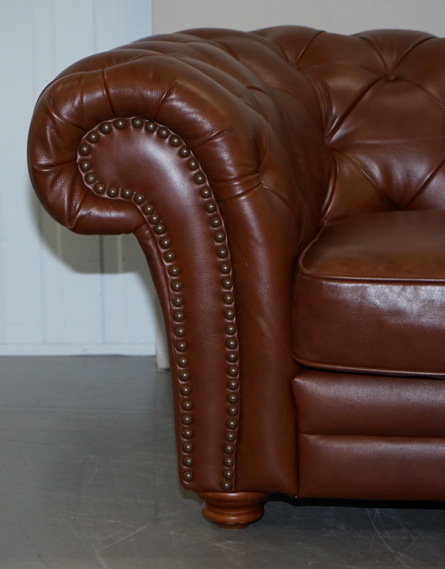 20th Century Medium Tetrad Made in England Brown Leather Chesterfield Sofa Part of Full Suite