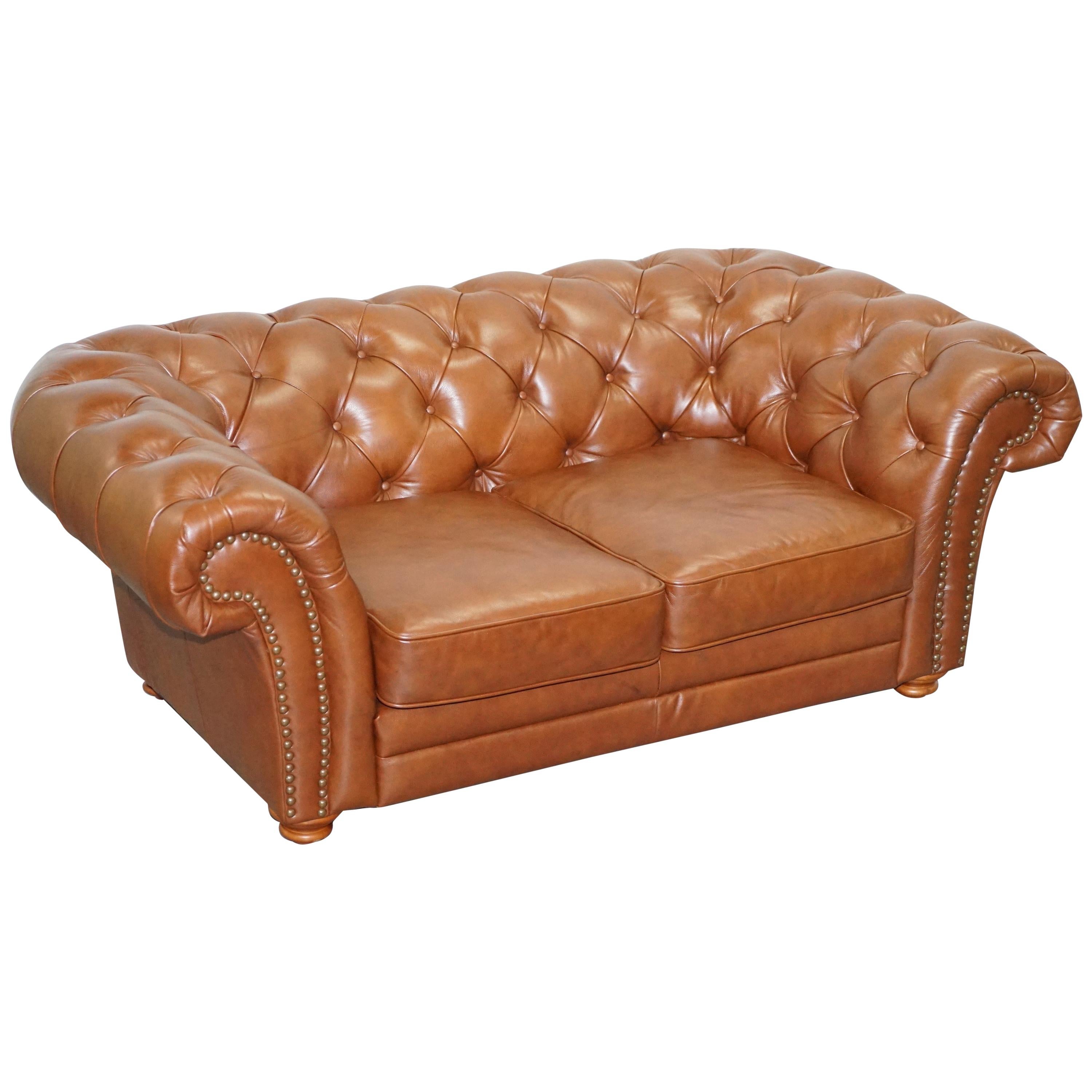 Medium Tetrad Made in England Brown Leather Chesterfield Sofa Part of Full Suite