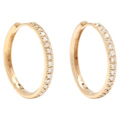 Medium Thin 0.15ctw Diamond Hoops, 14k Yellow Gold, Length .75 Inches