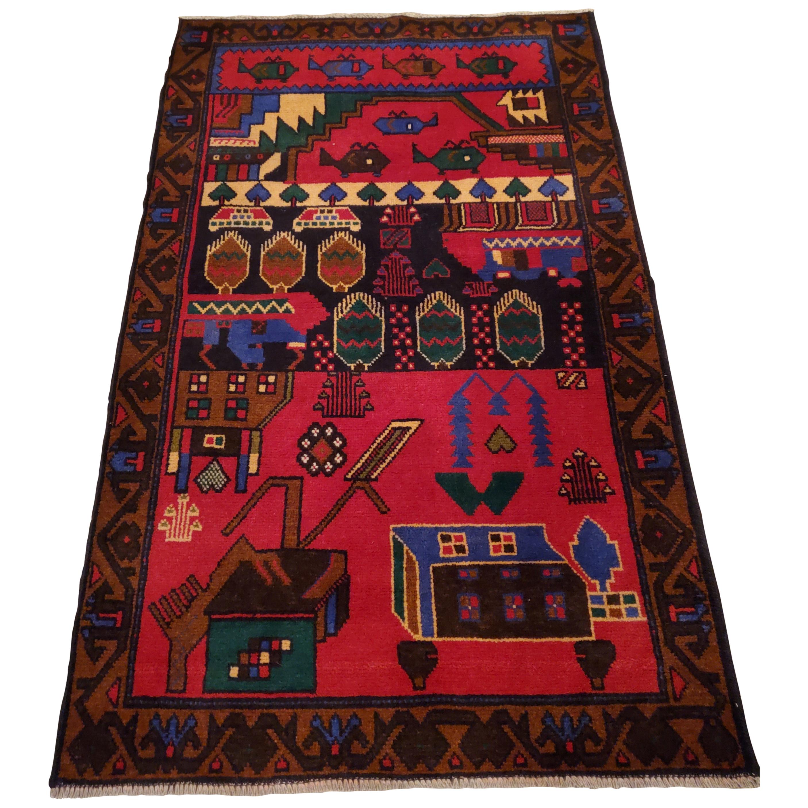 Medium to Large Size Afghan Area Carpet / Rug, Colorful / 372 For Sale