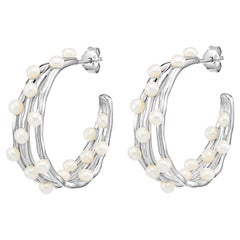 Anneaux en perles de taille moyenne à triple rangée de perles en cascade en A Silver