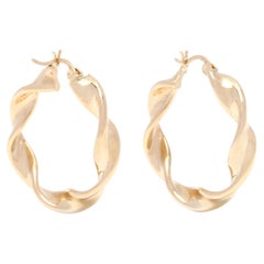 Medium Twist Gold Hoop Earrings, 14K Yellow Gold, Simple Gold
