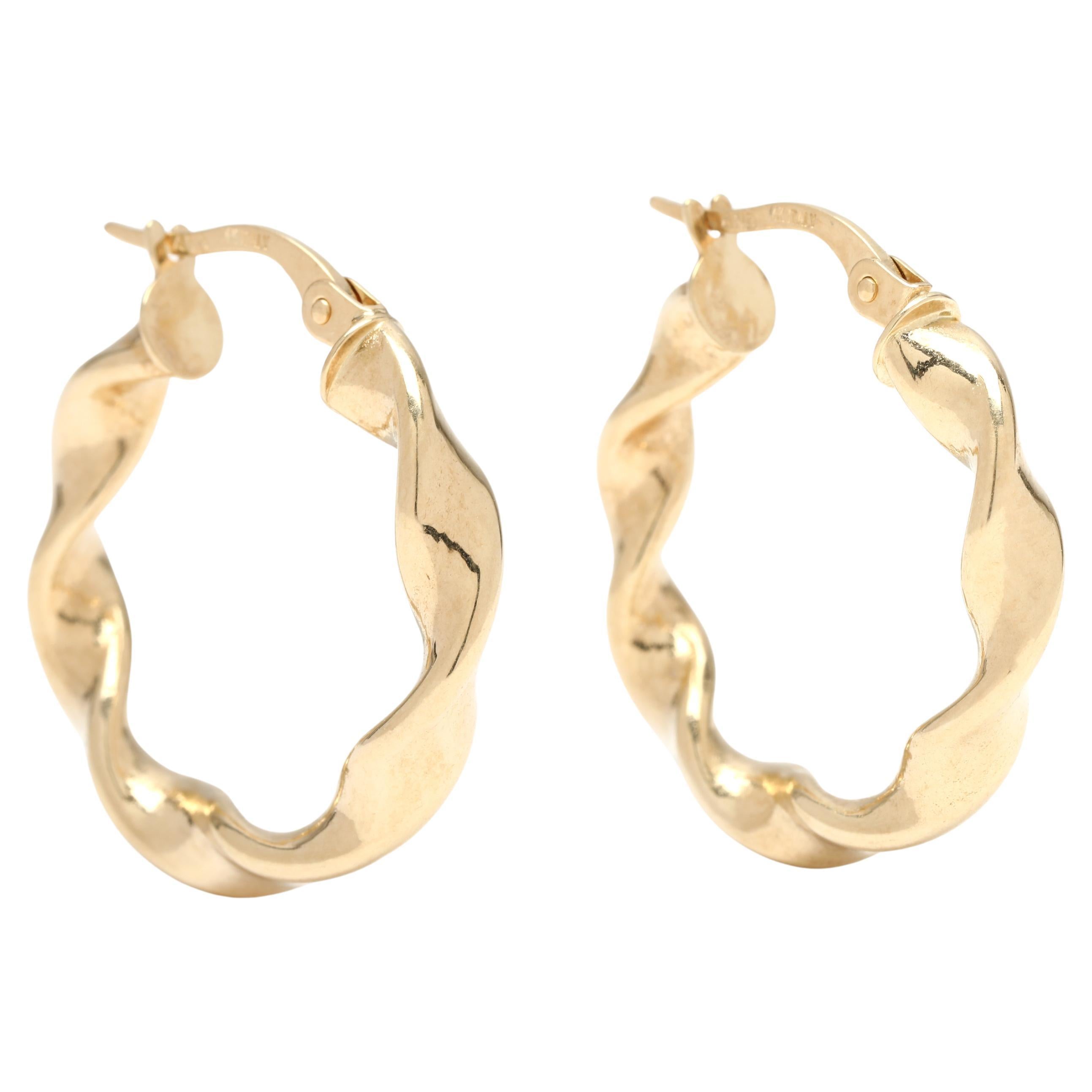 Medium Twisted Hoop Earrings, 14k Yellow Gold, Length .88 Inches