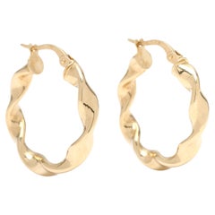 Medium Twisted Hoop Earrings, 14k Yellow Gold, Length .88 Inches
