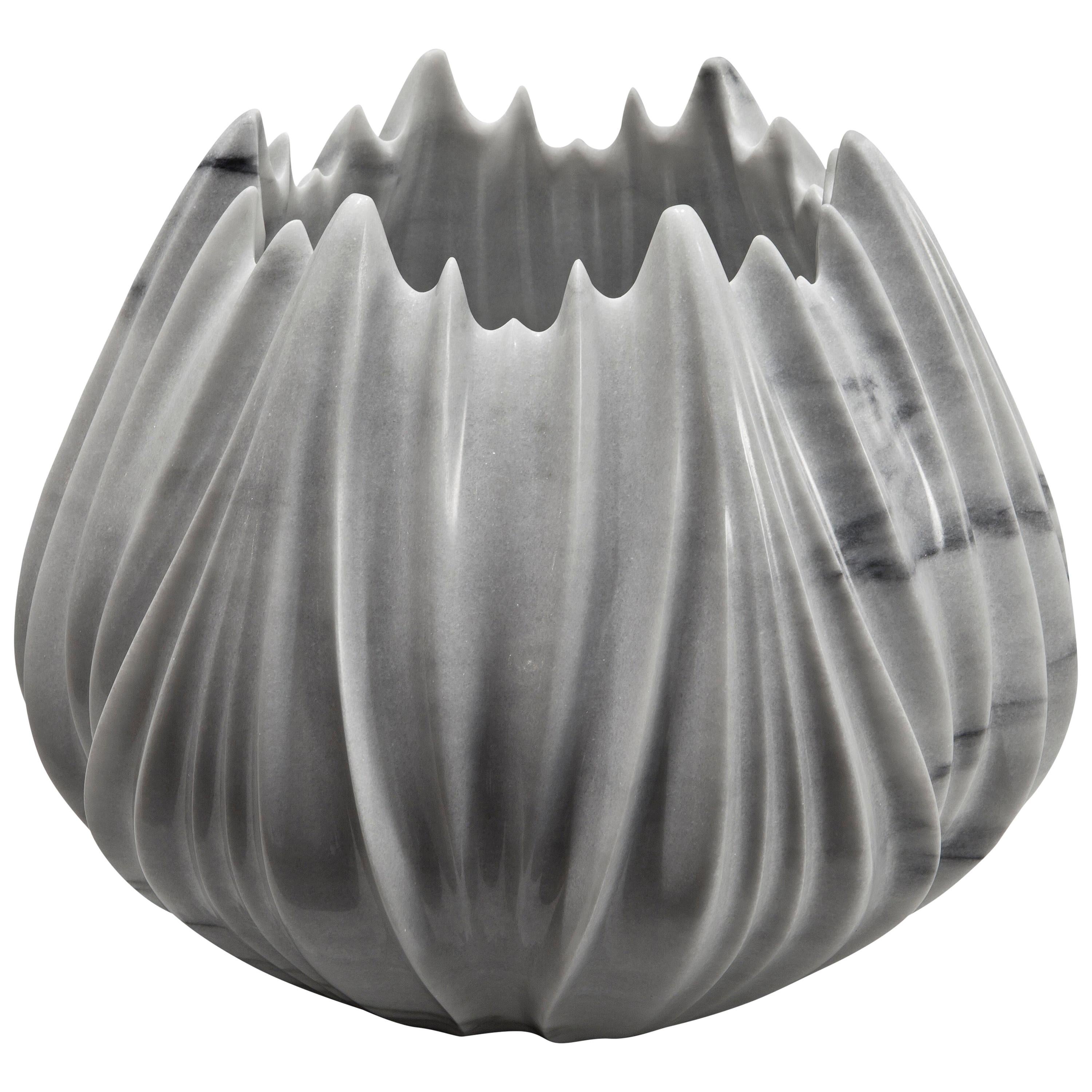 Marble Vase designed by Zaha Hadid in Polished Bianco Covelano Bluette Marble For Sale
