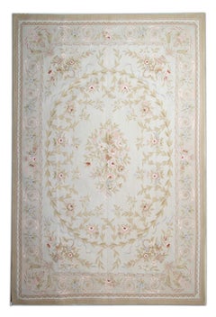 Medium Vintage Aubusson Style Area Rug Traditional Flat-Weave Rug