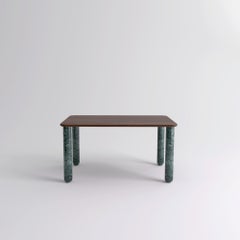 Medium Walnut and Green Marble "Sunday" Dining Table, Jean-Baptiste Souletie