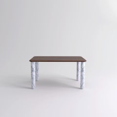 Medium Walnut and White Marble "Sunday" Dining Table, Jean-Baptiste Souletie