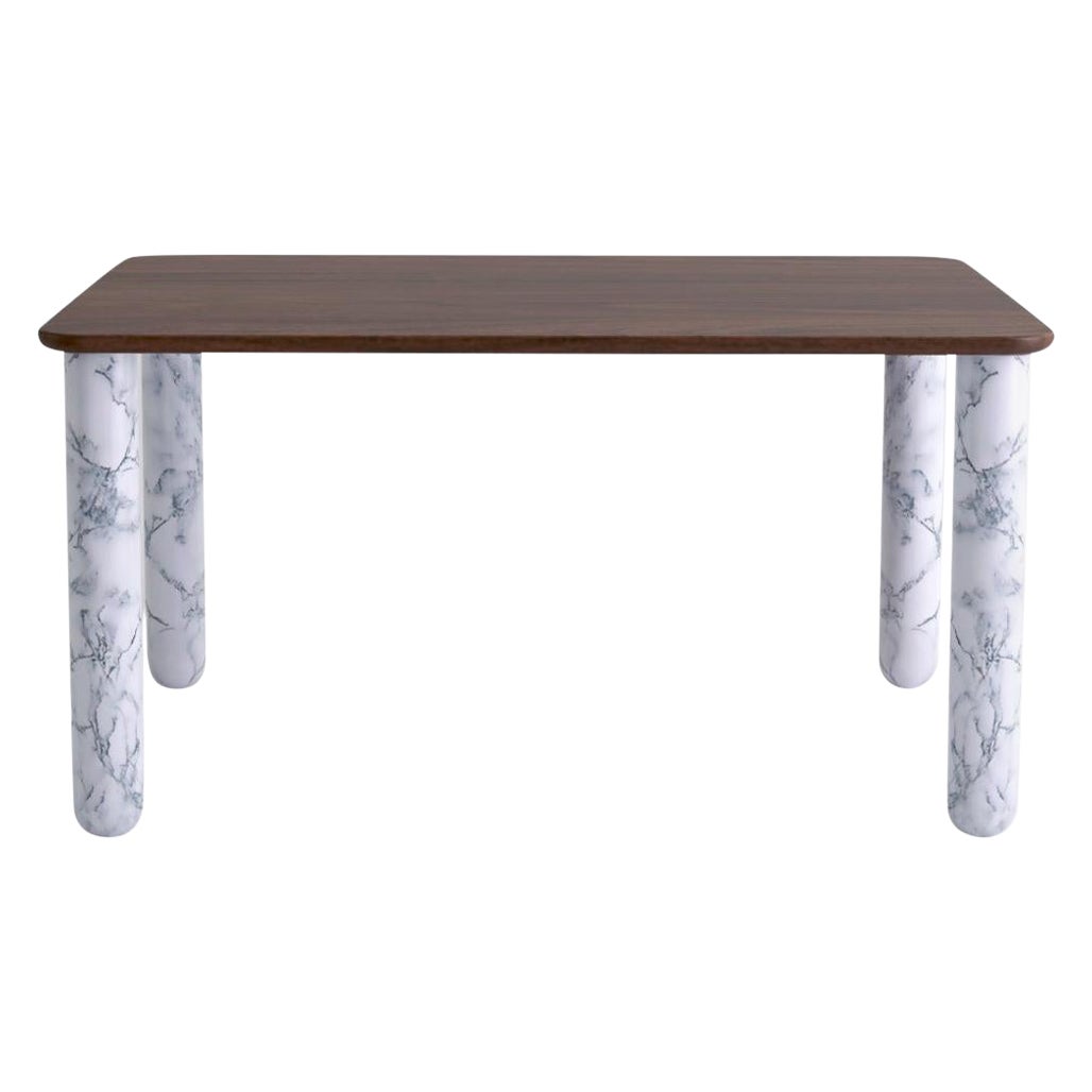 Medium Walnut and White Marble "Sunday" Dining Table, Jean-Baptiste Souletie For Sale