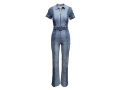 Medium Wash Alice + Olivia Belted Denim Jumpsuit Size 24
