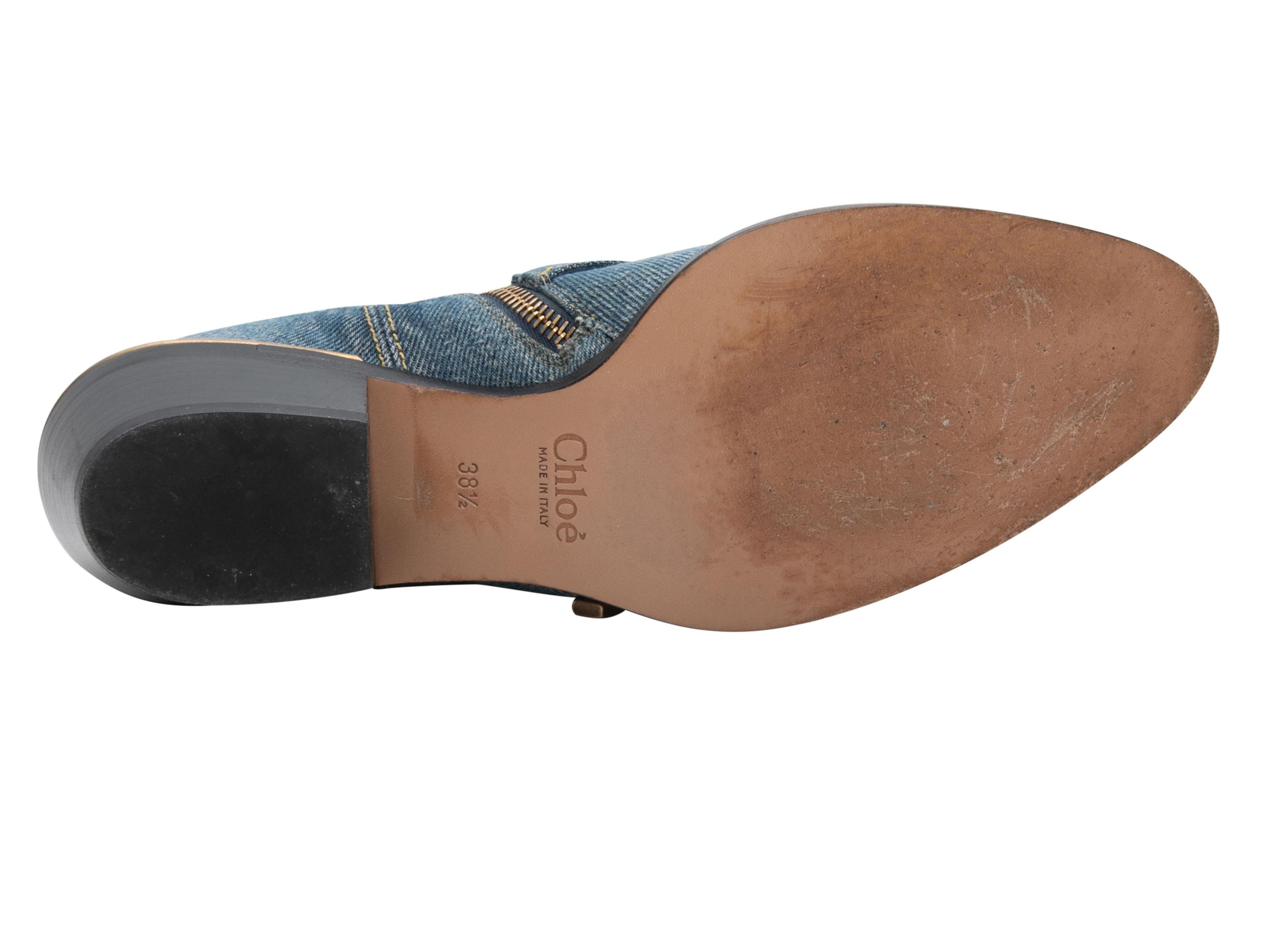 Women's or Men's Medium Wash Chloe Denim Western Buckle Ankle Boots Size 38.5 For Sale
