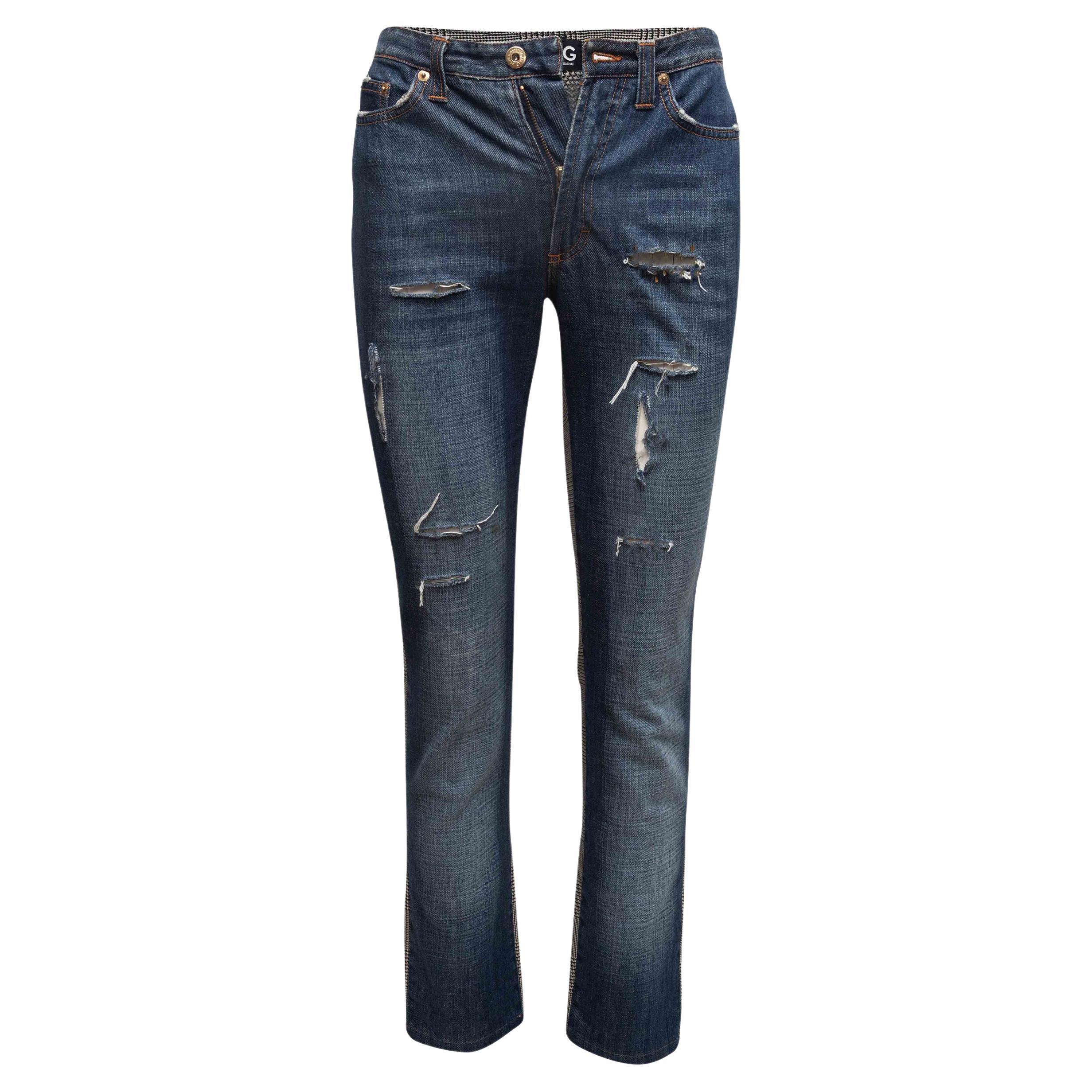 Pantalon patchwork Denim & Glen Plaid D&G moyennement délavé Taille IT 42 en vente