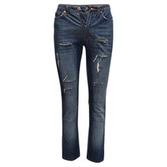 Medium Wash Denim & Glen Plaid D&G Patchwork Pants Size IT 42