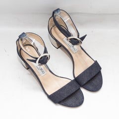 Medium Wash Jimmy Choo Denim Ankle Strap Heeled Sandals Size 37.5