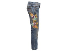 Medium Wash & Multicolor Dolce & Gabbana Embroidered Distressed Jeans