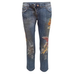 Medium Wash & Multicolor Dolce & Gabbana Embroidered Distressed Jeans