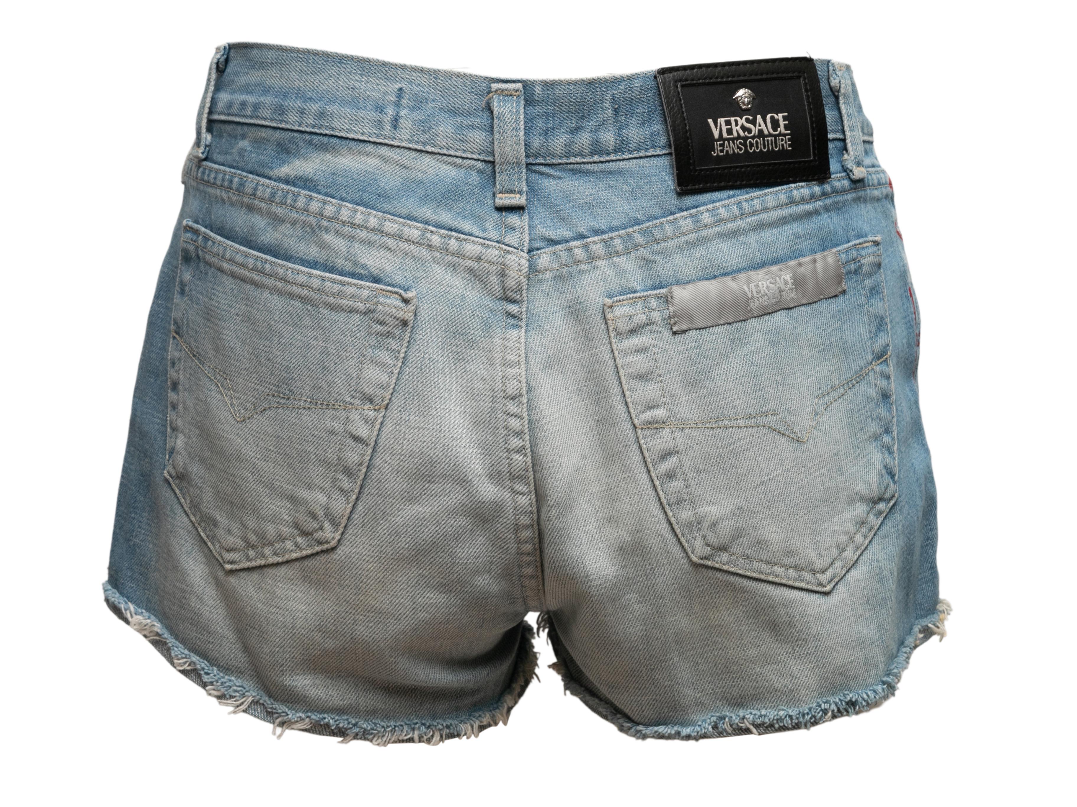 Gray Medium Wash & Red Versace Jeans Couture Starfish Print Denim Shorts