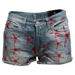 Medium Wash & Red Versace Jeans Couture Starfish Print Denim Shorts